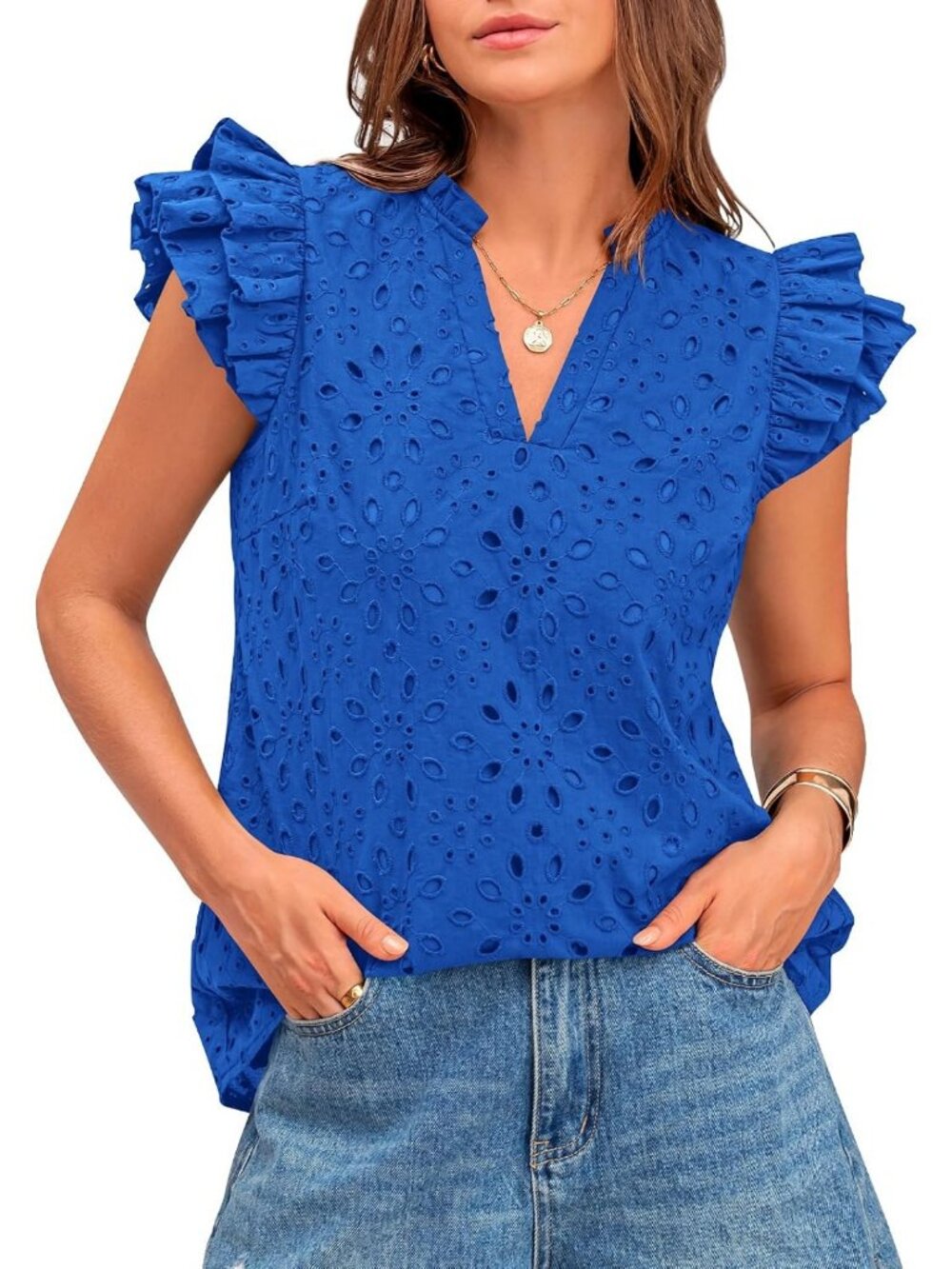 Stylish Eyelet Top for Women | Dressy Casual Embroidered Shirt | Perfect for Any